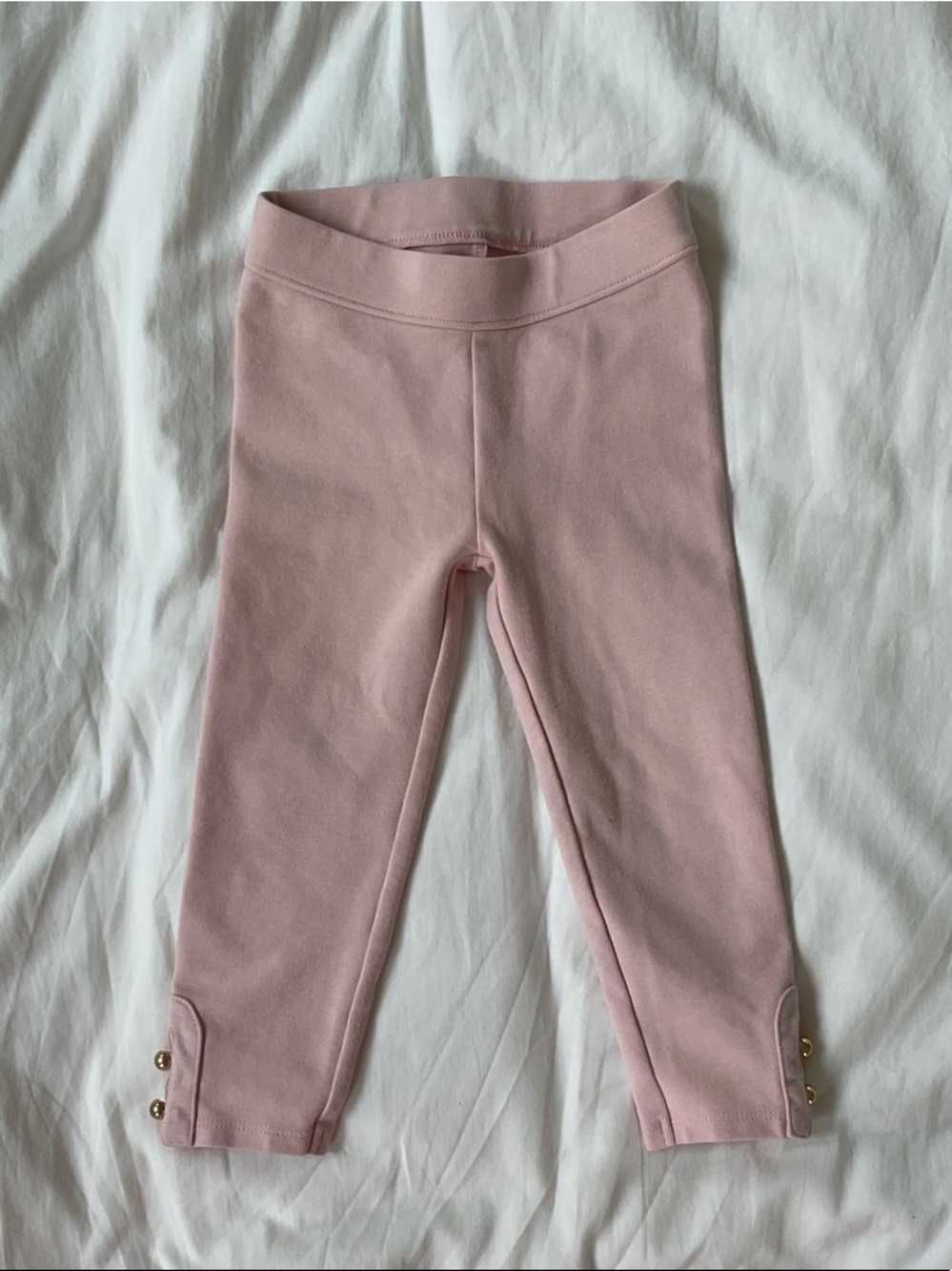 Girls' Pink Stretch Cotton Leggings with Gold Button Detail